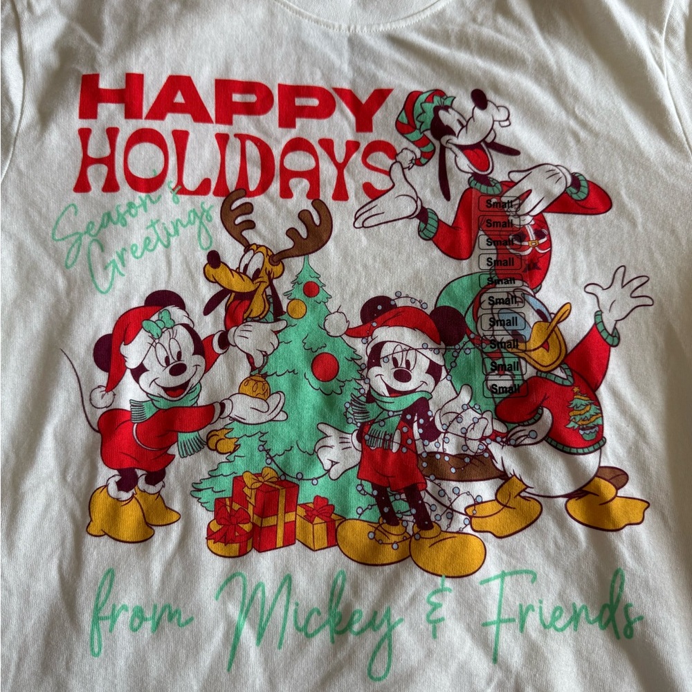 NWT small Disney Holiday T-Shirt - White with Red and Green Accents